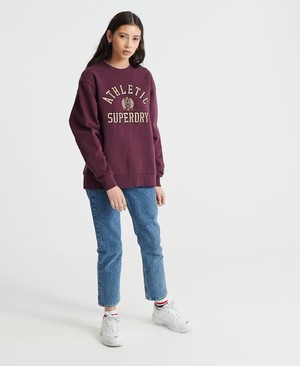 Superdry Contemporary Varsity Metallic Crew Női Pulóver Piros | GTLYN6035